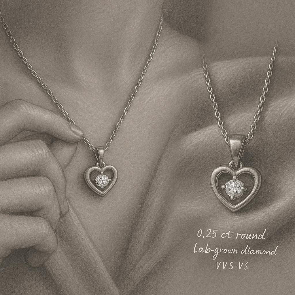 Sterling Silver Heart Pendant with Round Cut Lab Grown Diamond | 0.25 CT Round | Dainty Heart Pendant | Minimal Diamond Necklace Gift