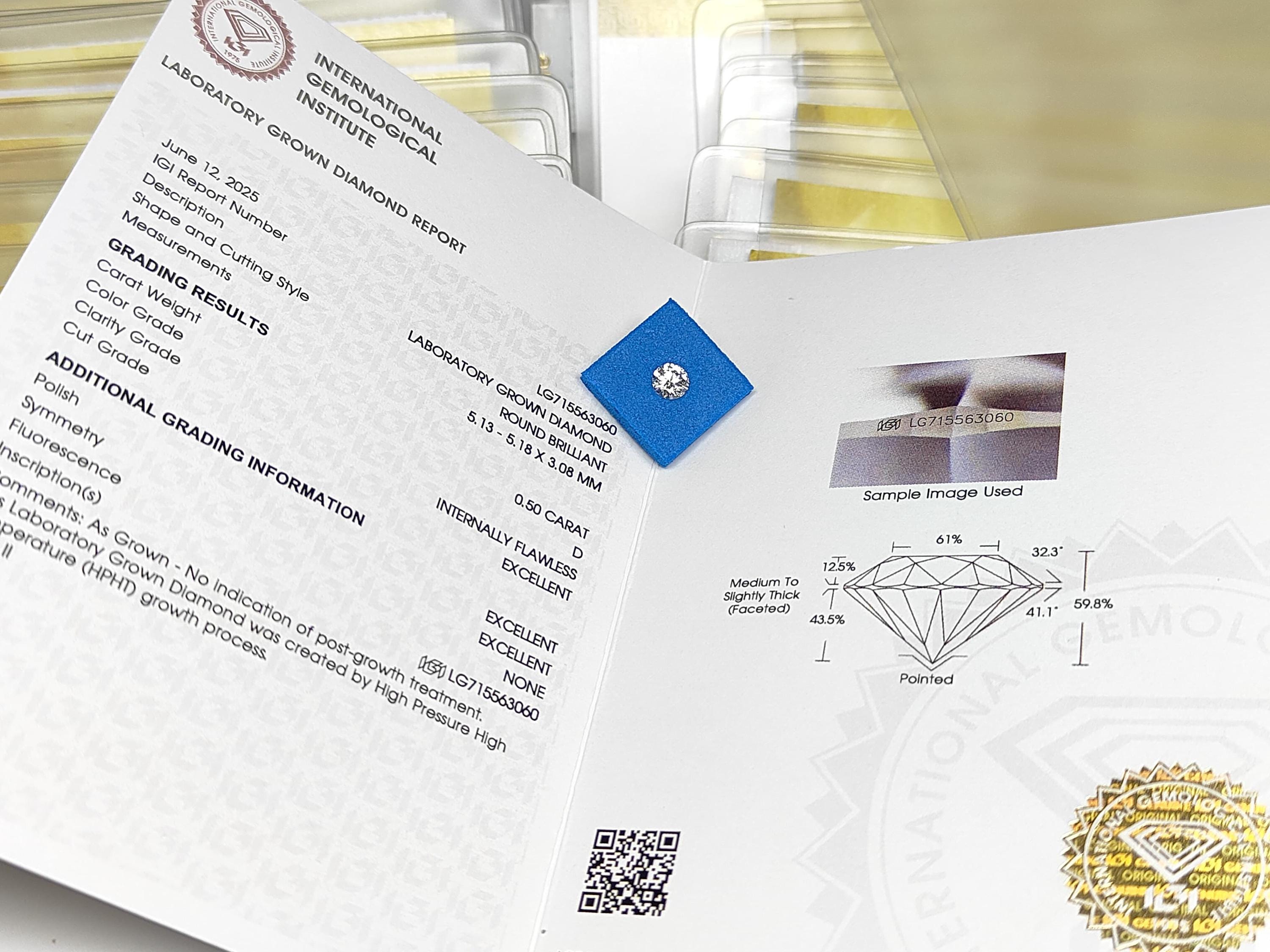 0.50 ct D-IF Round Brilliant Lab Grown Diamond – IGI Certified #715563060
