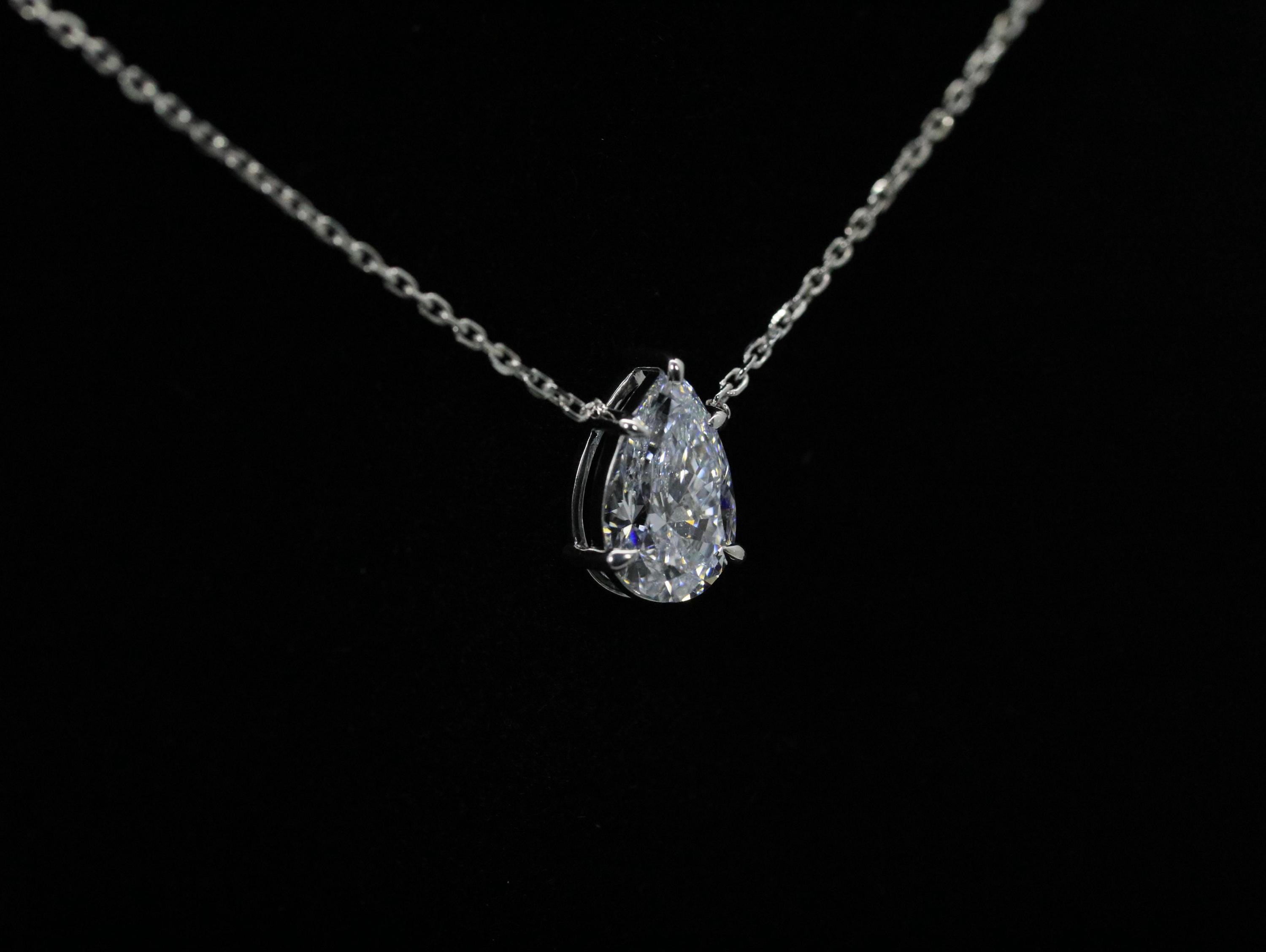 Pear Shaped Lab Grown Diamond Pendant | Nail Prong Floating Setting | 925 Silver Necklace | Adjustable 16–18 Inch Chain | No Bail