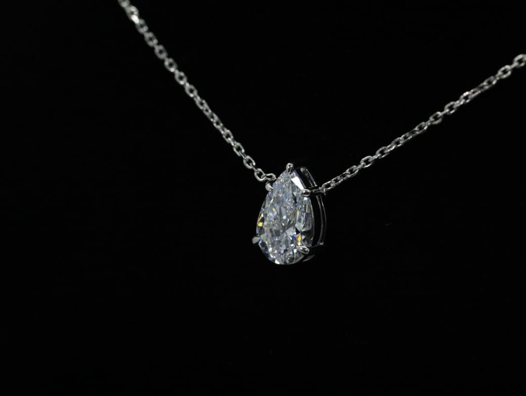 Pear Shaped Lab Grown Diamond Pendant | Nail Prong Floating Setting | 925 Silver Necklace | Adjustable 16–18 Inch Chain | No Bail