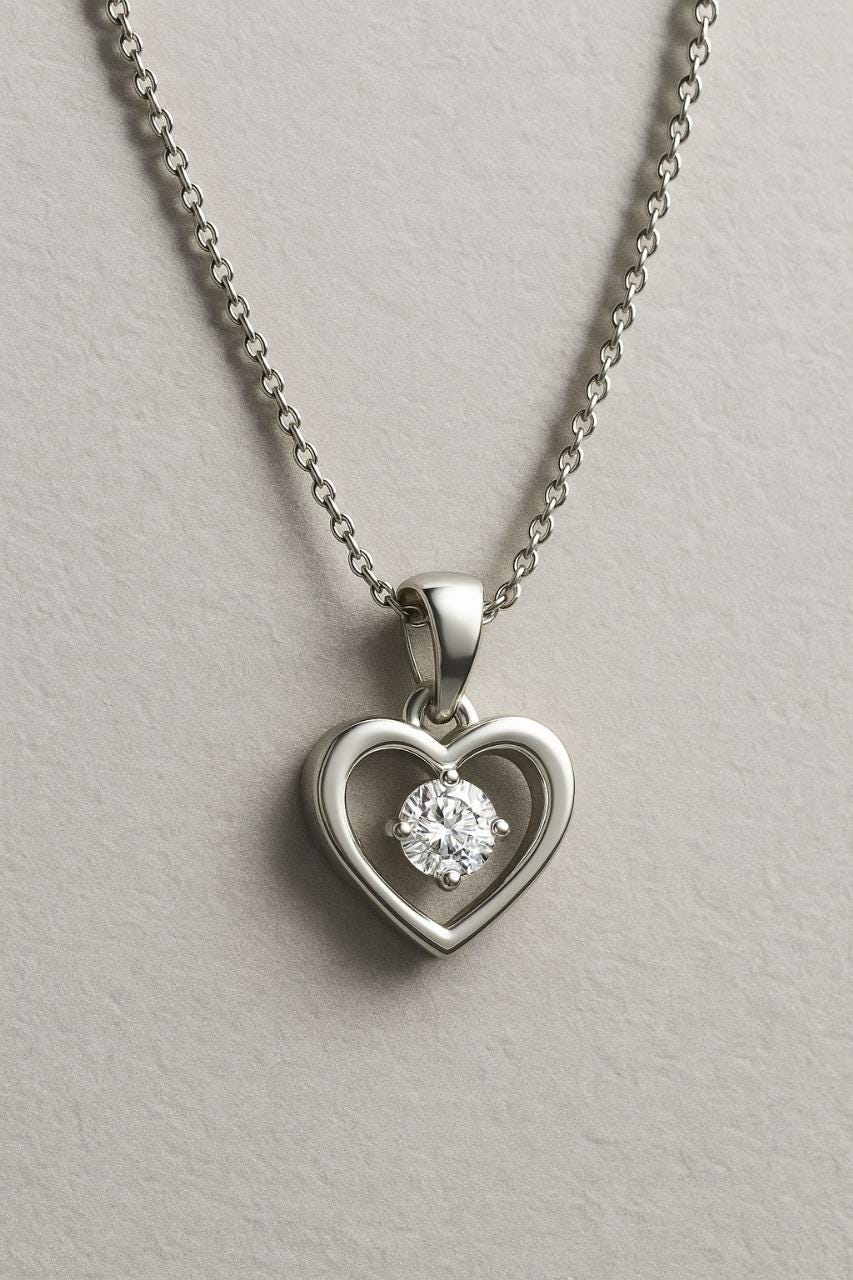 Sterling Silver Heart Pendant with Round Cut Lab Grown Diamond | 0.25 CT Round | Dainty Heart Pendant | Minimal Diamond Necklace Gift
