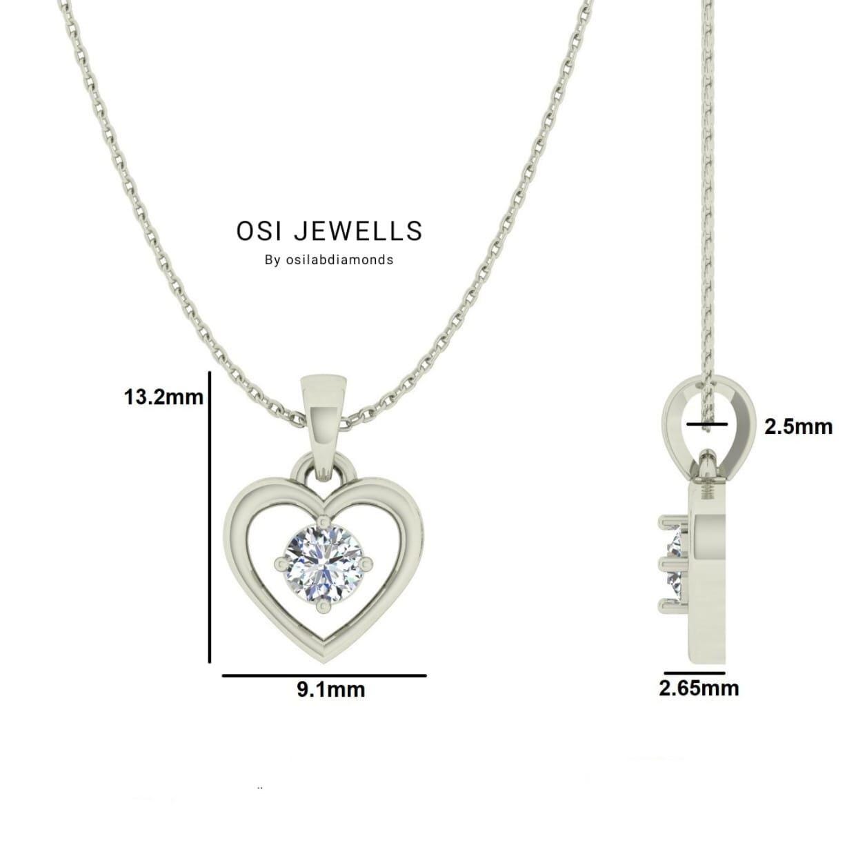 Sterling Silver Heart Pendant with Round Cut Lab Grown Diamond | 0.25 CT Round | Dainty Heart Pendant | Minimal Diamond Necklace Gift