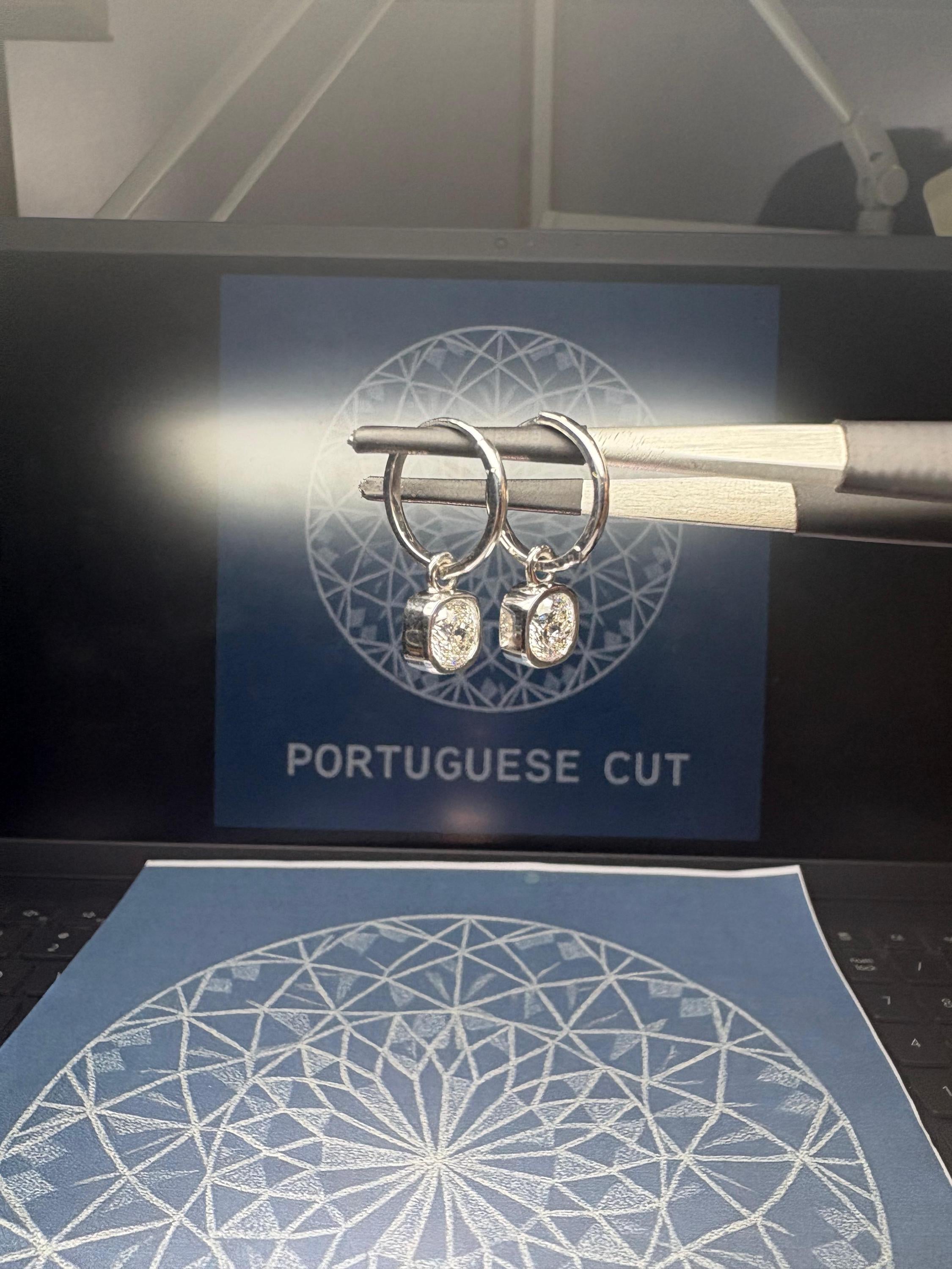 Portuguese Cut Diamond Hoop Earrings – Dainty Solitaire Drop Earrings | 925 Silver | IGI Certified On Req | Handmade Luxury Gift for Her