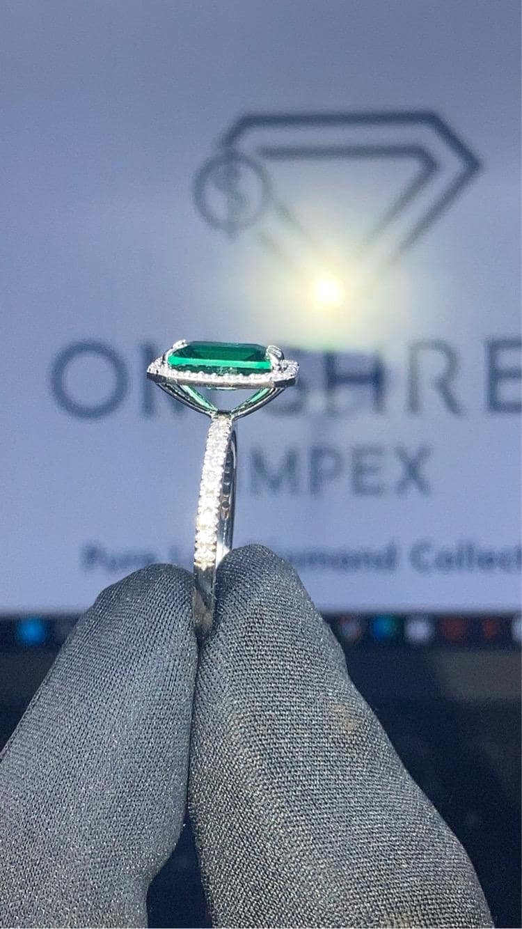 Emerald Cut Green Diamond Ring | Vintage Halo Engagement Ring | Sterling Silver or Gold | Anniversary, Wedding Gift