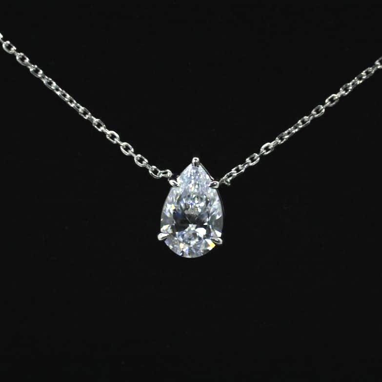 Pear Shaped Lab Grown Diamond Pendant | Nail Prong Floating Setting | 925 Silver Necklace | Adjustable 16–18 Inch Chain | No Bail
