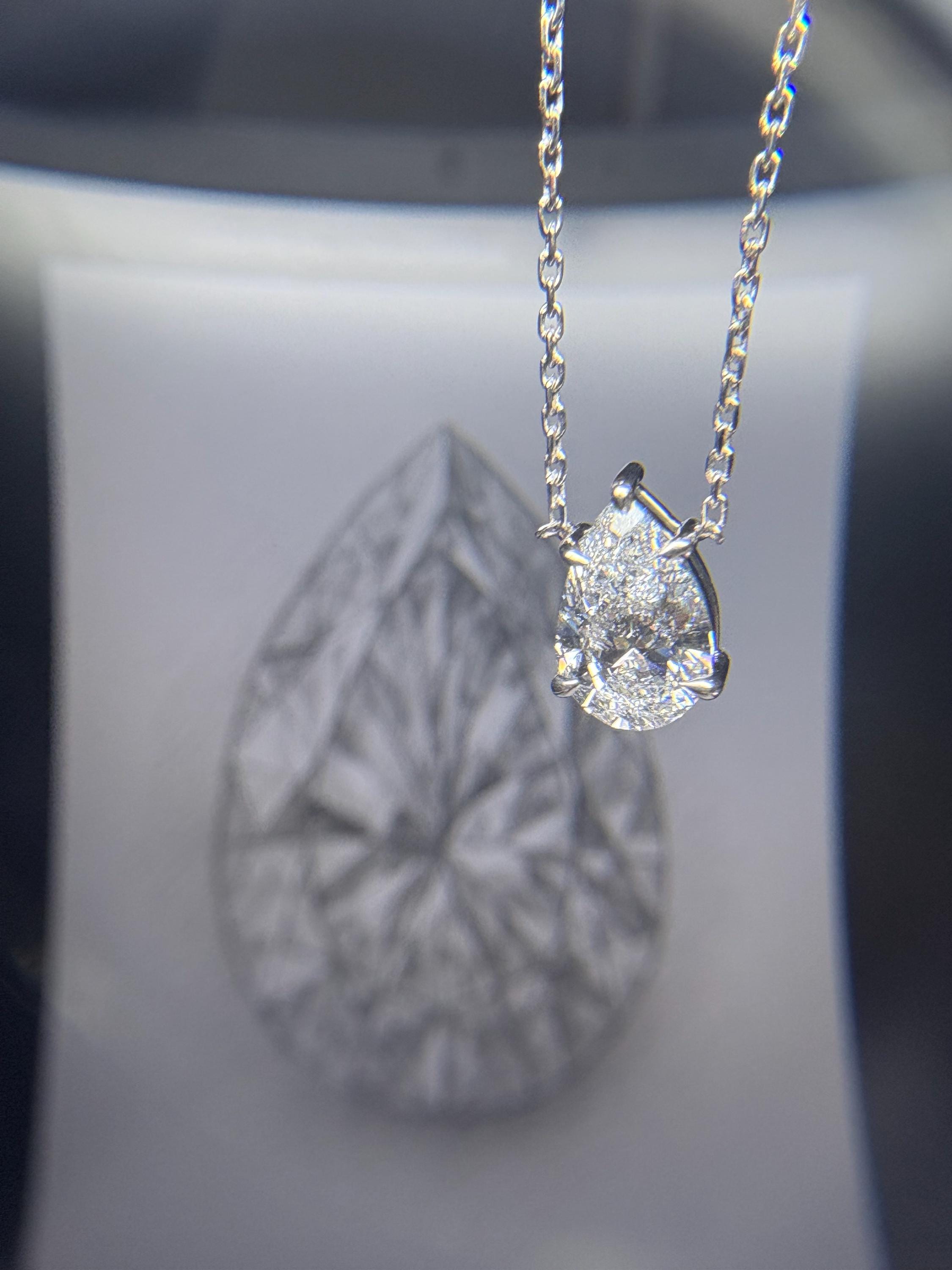Pear Shaped Lab Grown Diamond Pendant | Nail Prong Floating Setting | 925 Silver Necklace | Adjustable 16–18 Inch Chain | No Bail