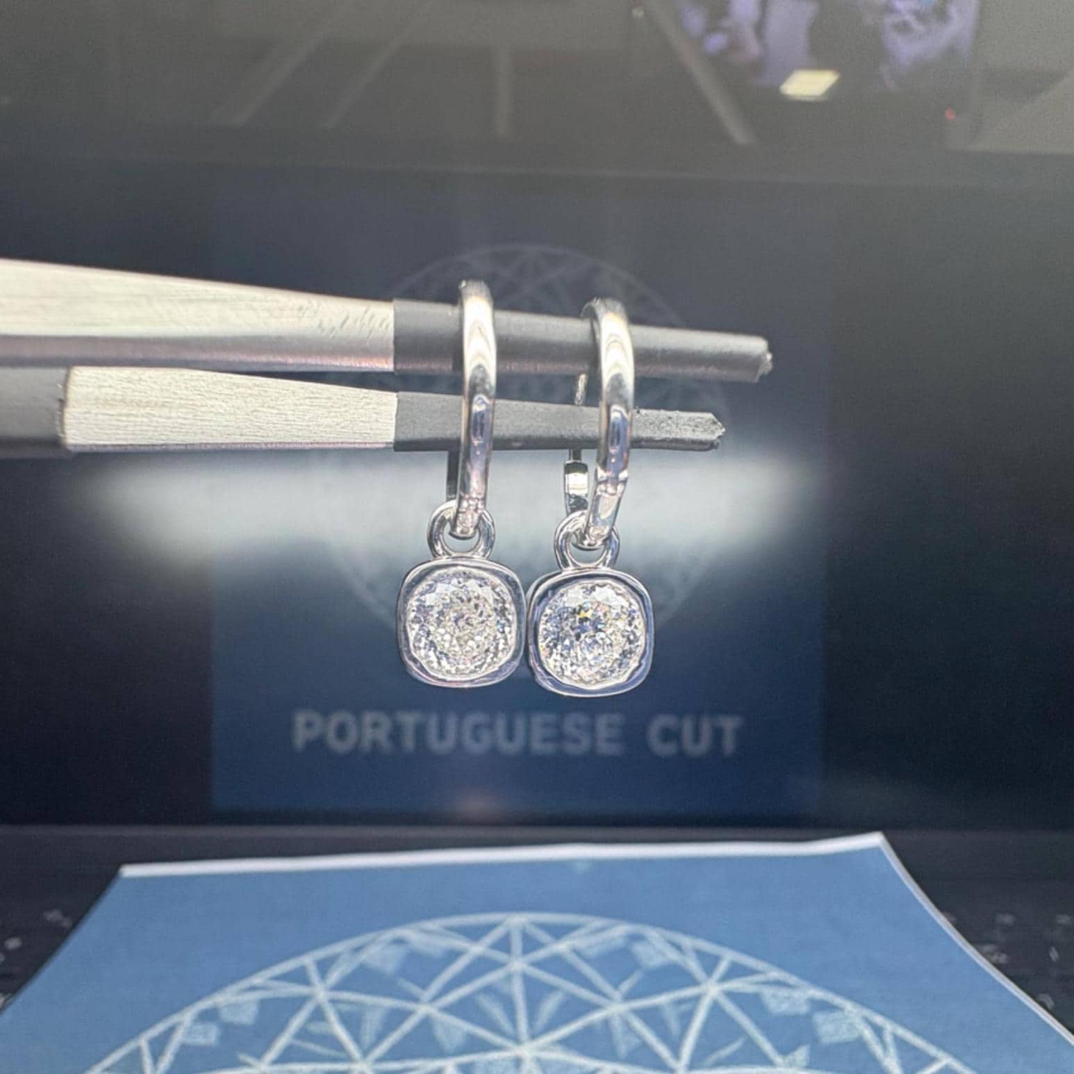 Portuguese Cut Diamond Hoop Earrings – Dainty Solitaire Drop Earrings | 925 Silver | IGI Certified On Req | Handmade Luxury Gift for Her